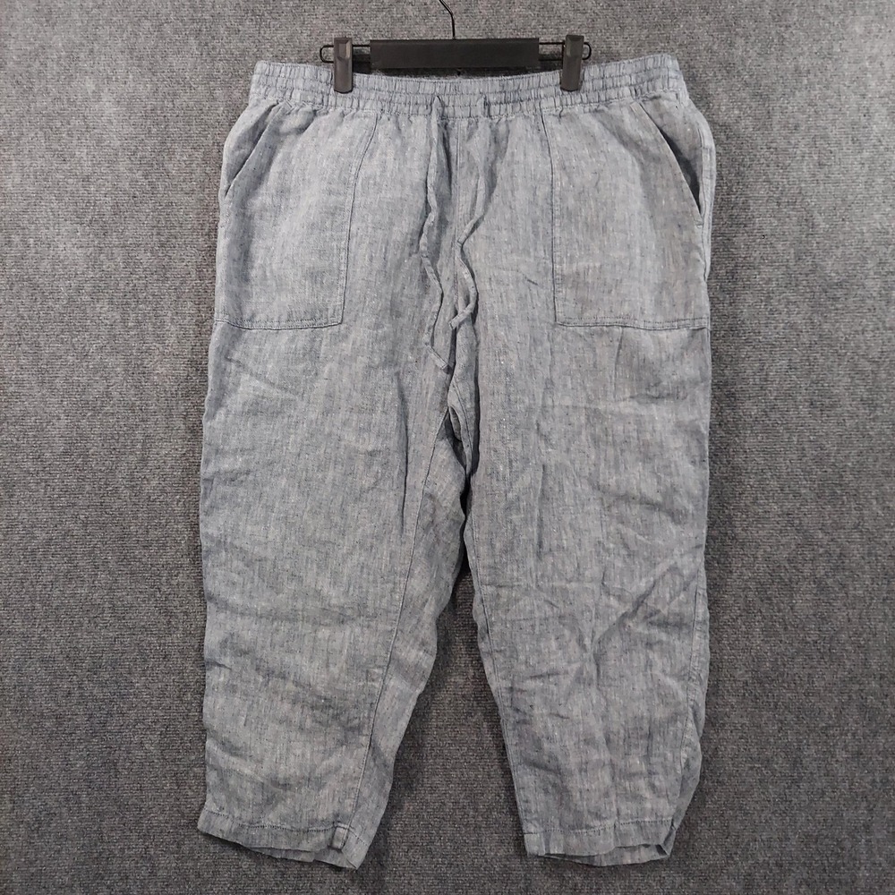 Lands' End Pants Womens 18P Blue‎ Linen Jogger Drawstring Pockets Lightweight